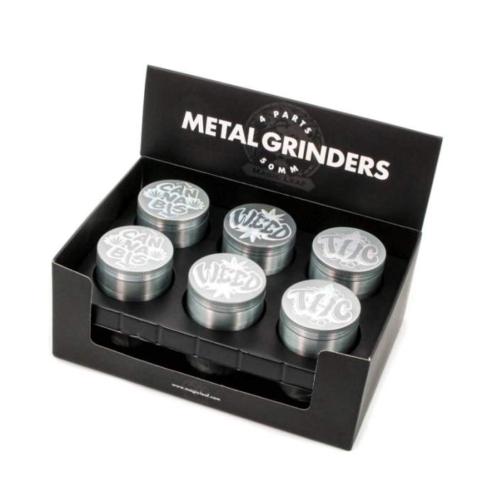 Graffiti Silver Metal Herb Grinder 4P 50MM (12x Display)